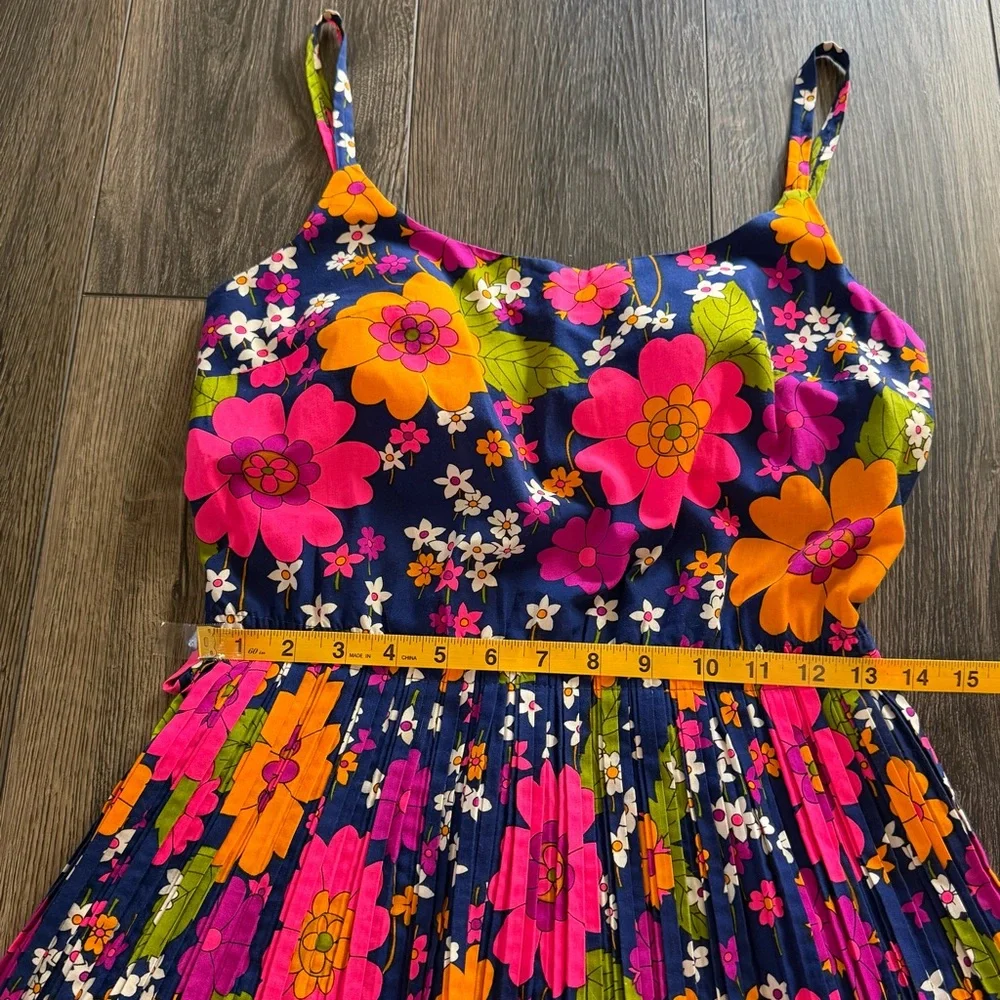 Sandcastle Vintage Floral Pleated Swim Dress Navy Pink Size 10 Retro Mod - Picture 10 of 16